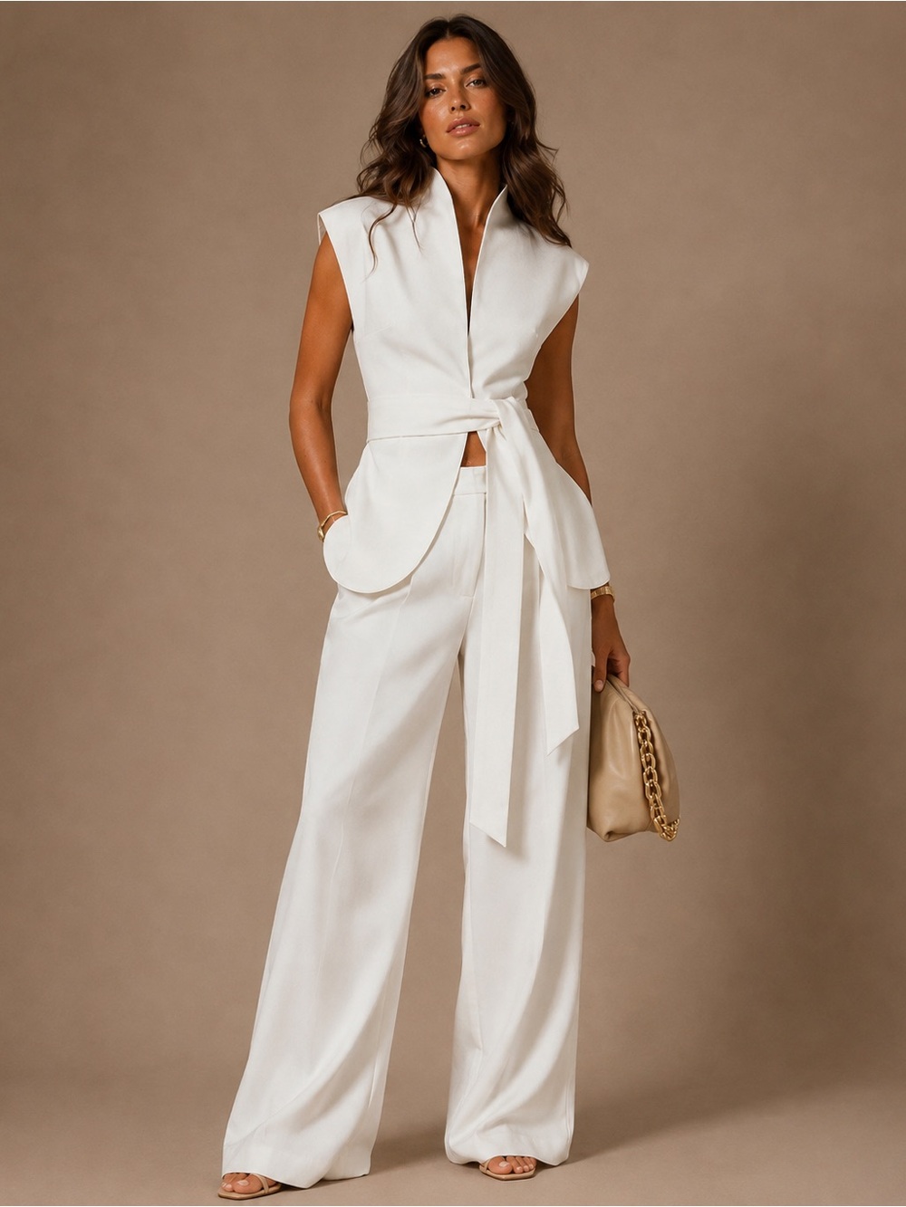 NWT Commense Belted Peplum Top - White